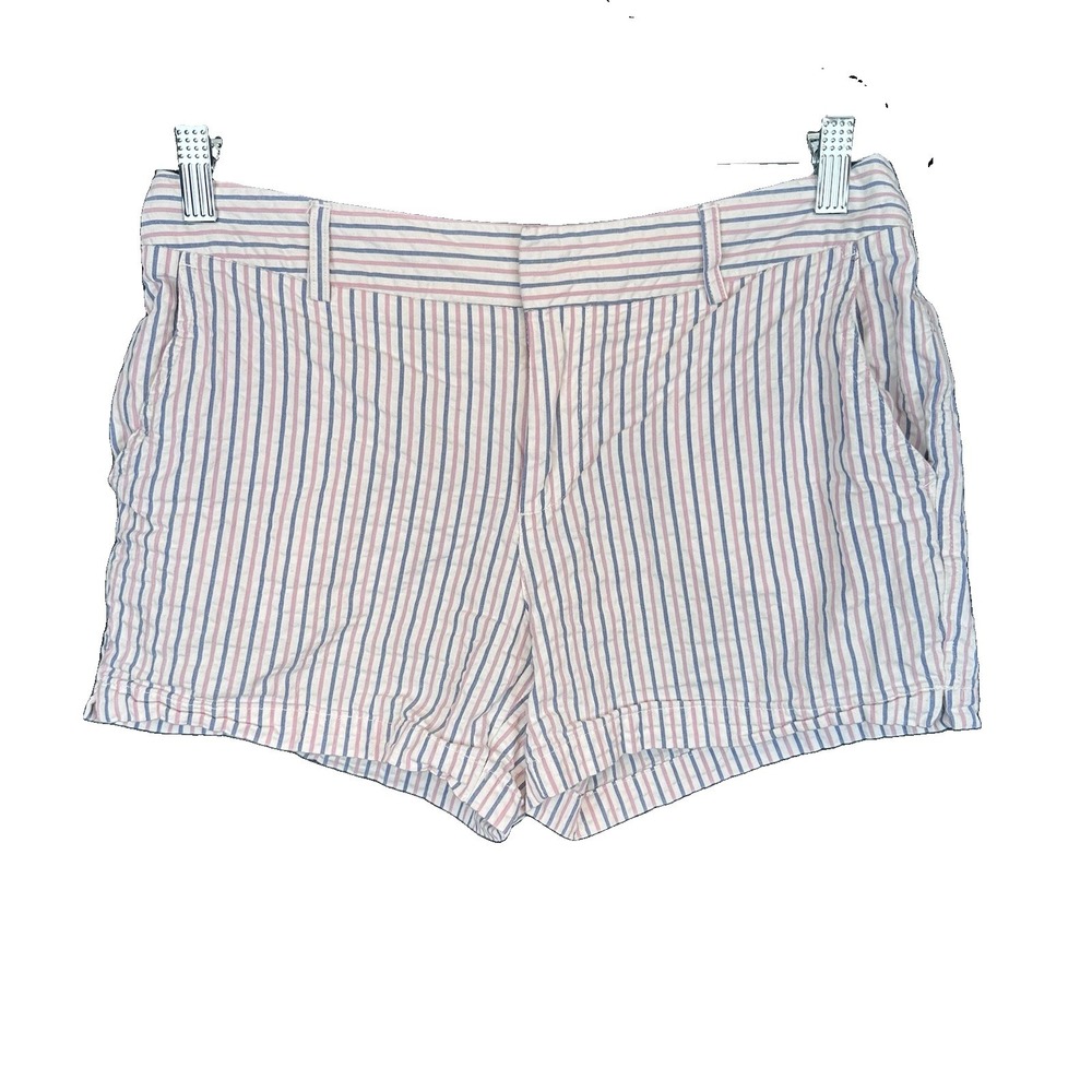 Cynthia Rowley Womens Pin Stripe Seersucker Shorts size 6 Pink Blue Pockets